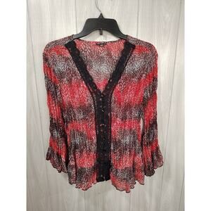 Whimsigoth Peasant top Size L Red Black lightweight Festival Boho Hippie Y2K